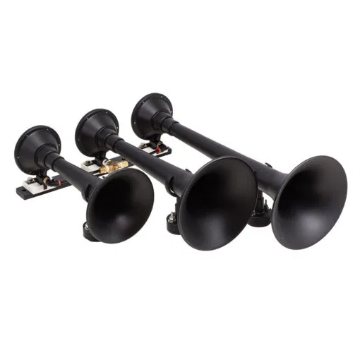 USTL-734 – KLEINN AUTO Air Horn, Dual Tone Round Trumpet Longest Trumpet 18.25 Inch Length Black Steel Includes 3 Hor...